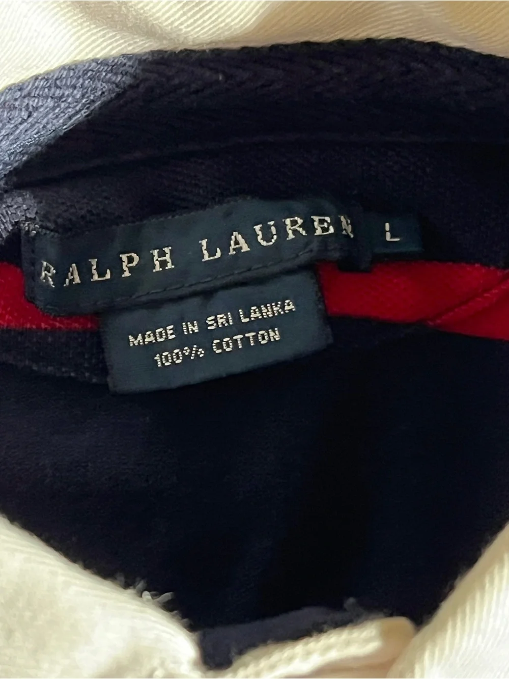 Ralph Lauren Navy & Red Striped Polo with White Collar